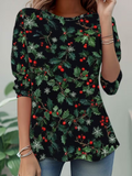 Women's Long Sleeve T-shirt Spring/Fall Black Christmas Jersey Crew Neck Daily Going Out Casual Top
