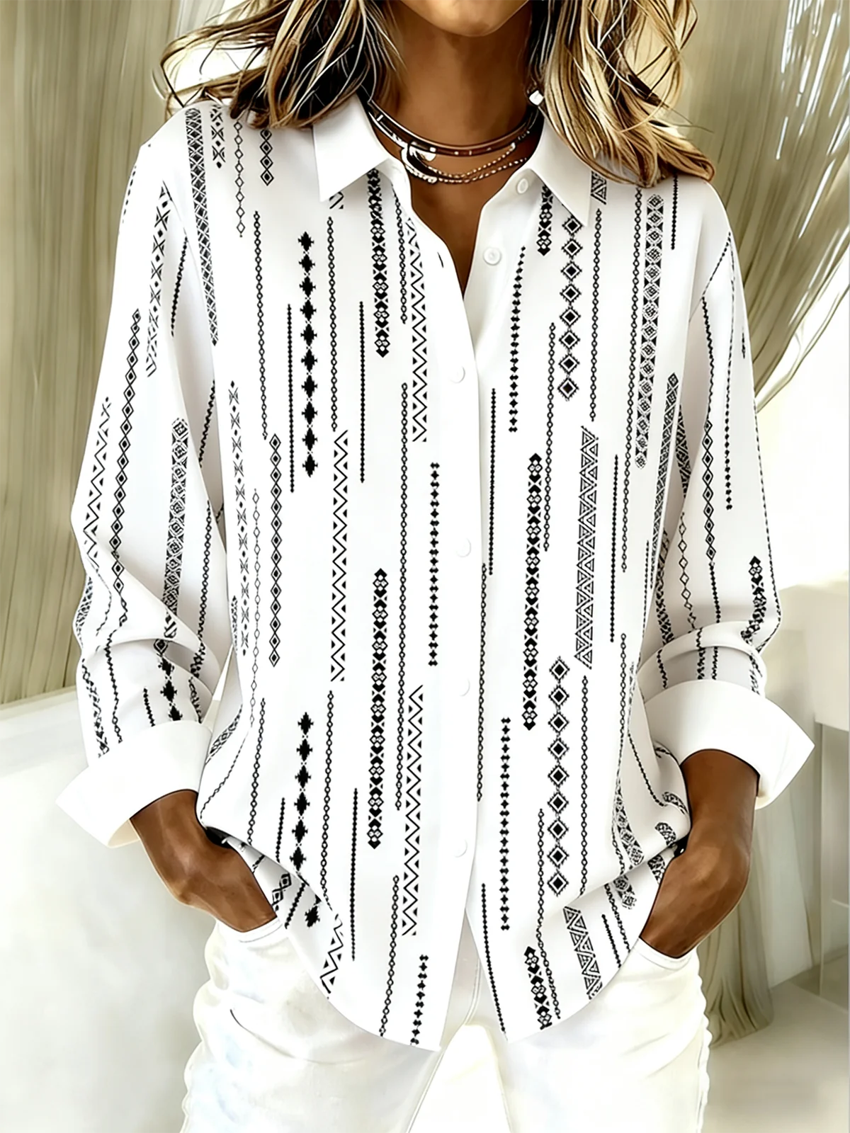Striped Loose Shirt Collar Simple Shirt
