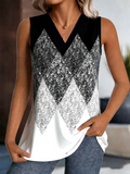 Loose Casual Gradient Pattern V Neck Tank Top
