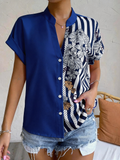 Floral Casual Loose V Neck Shirt