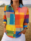 Women's Long Sleeve Shirt Spring/Fall As Picture Abstract Buckle Shirt Collar Regular Sleeve Daily Going Out Casual Top