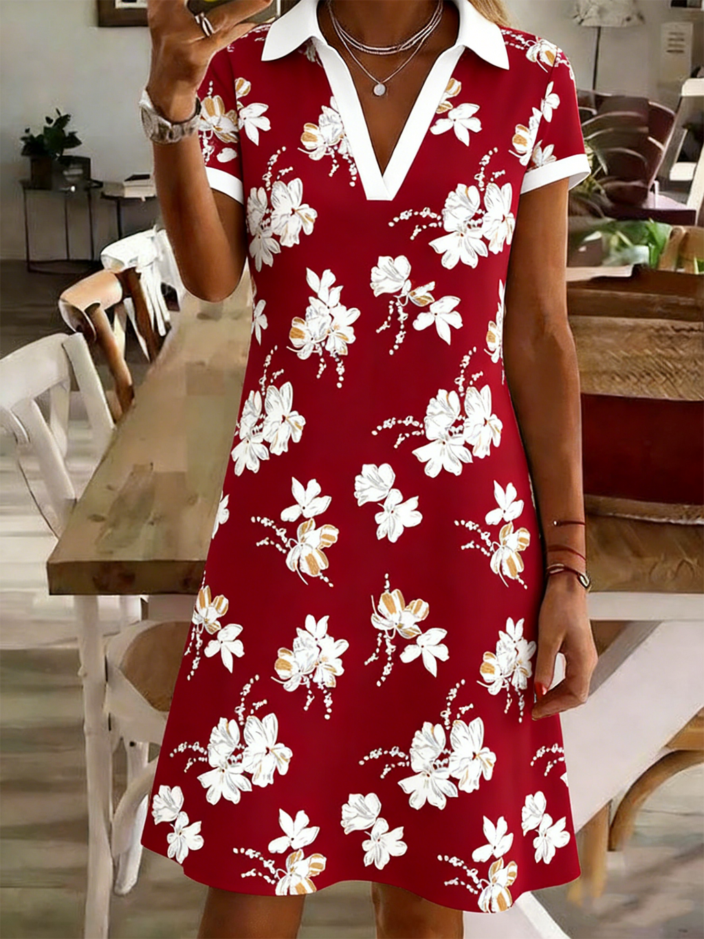Loose Shawl Collar Casual Shirt Dress With No