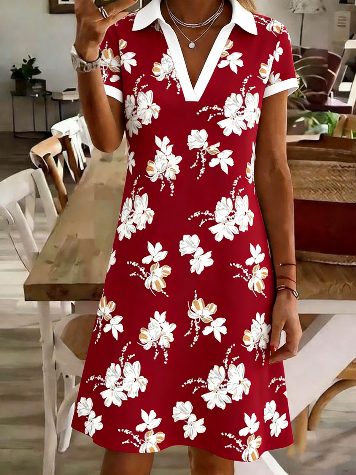 Loose Shawl Collar Casual Shirt Dress With No