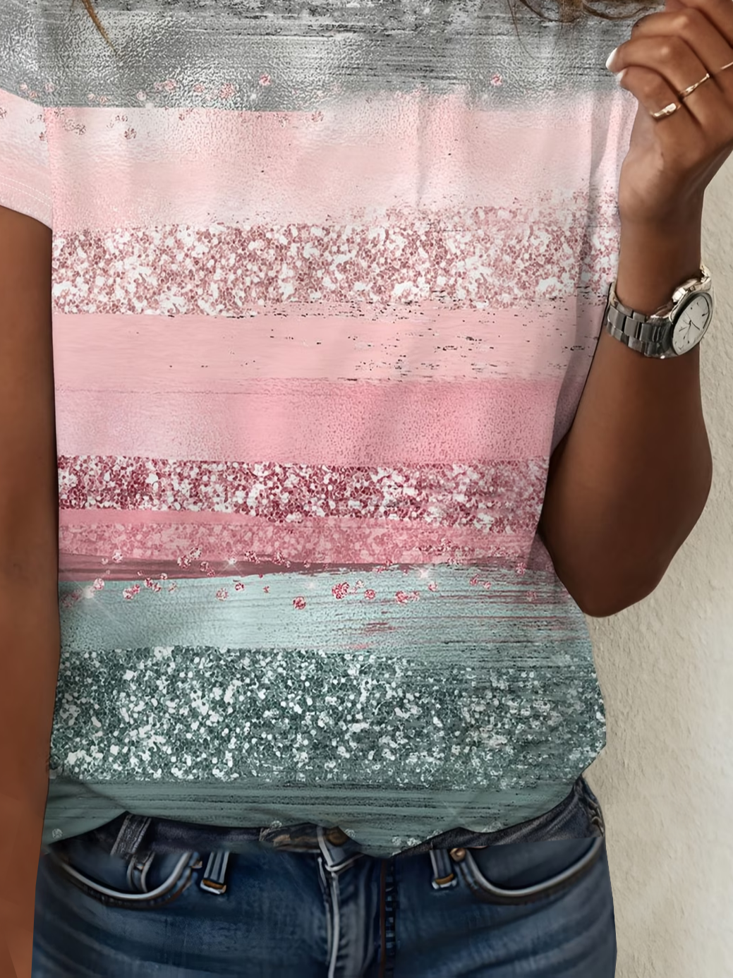 Women's Short Sleeve T-shirt Summer As Picture Abstract Printing Jersey Crew Neck Daily Going Out Casual Top
