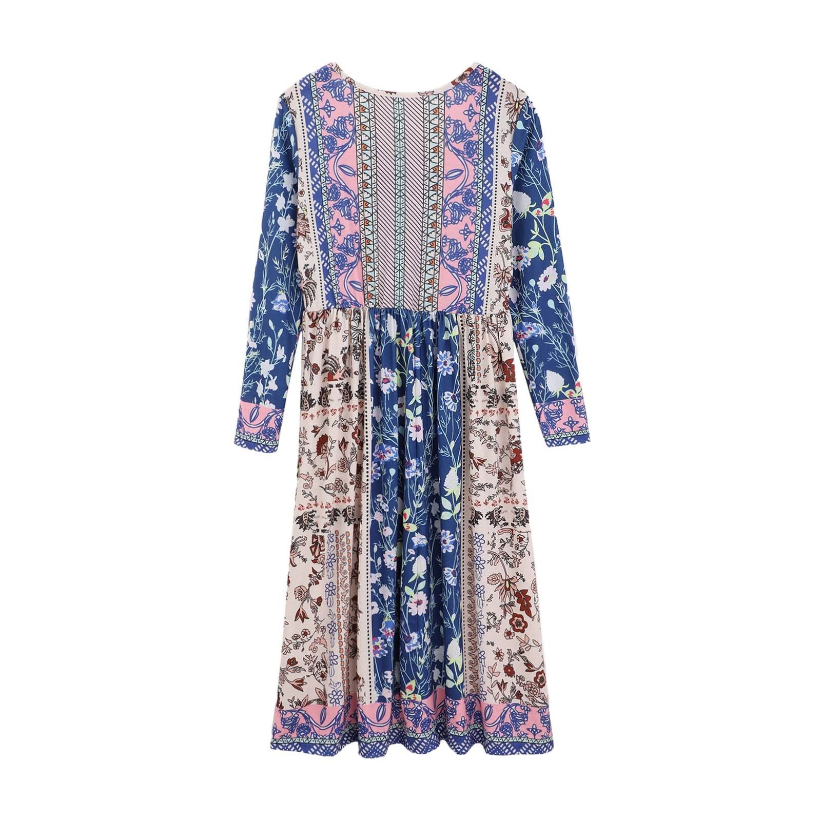 Floral Vintage Loose Crew Neck Dress With No