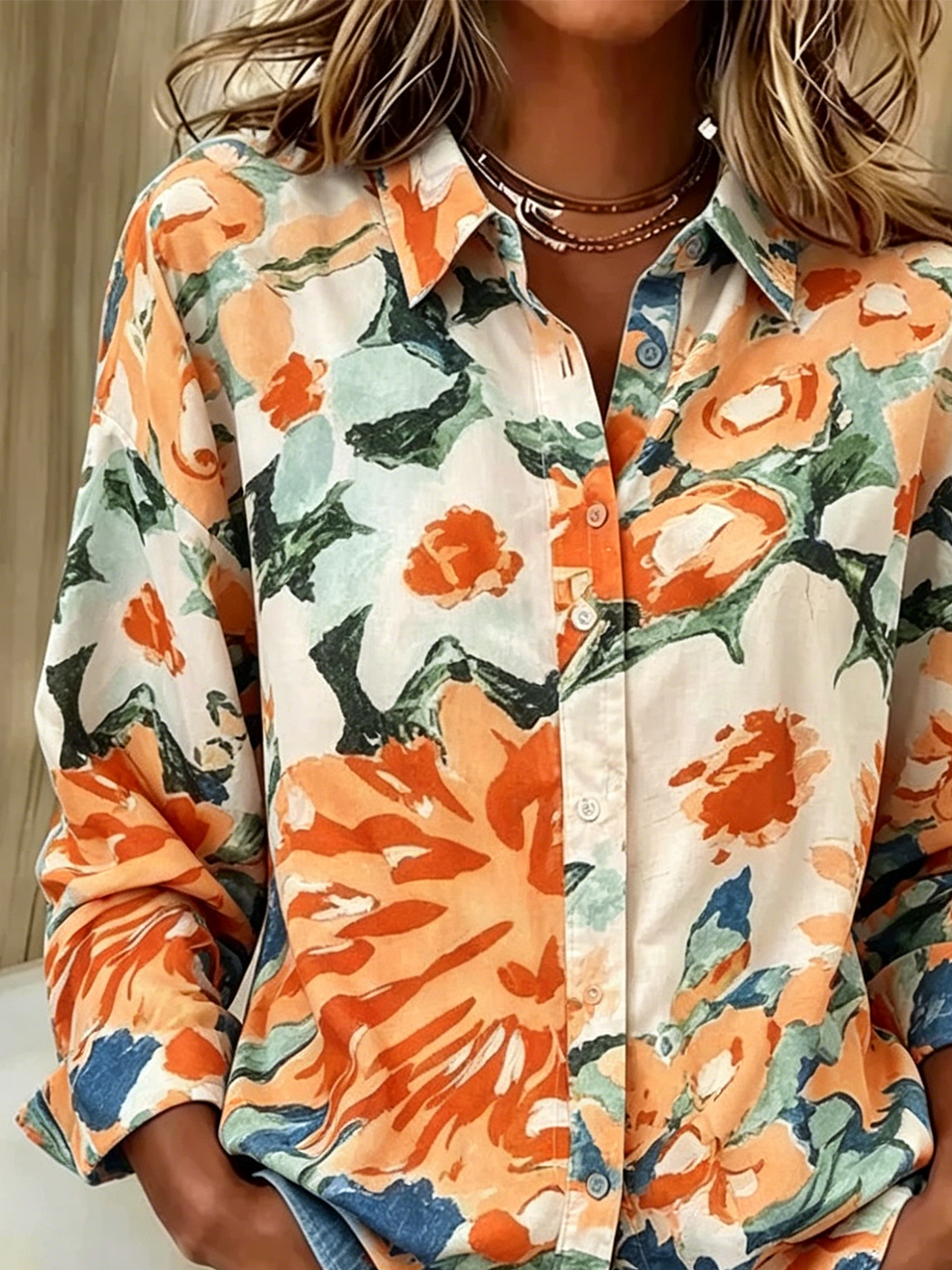 Floral Shawl Collar Casual Shirt