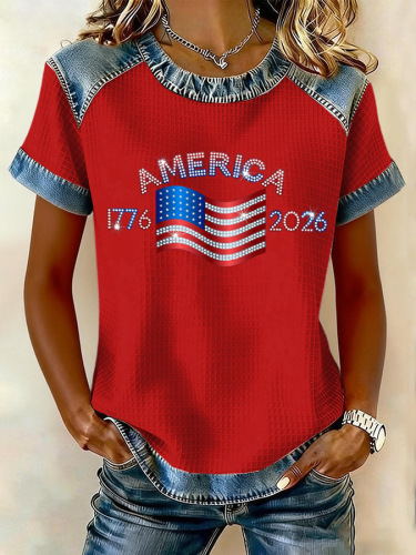 Women's 250th Anniversary Of The Founding Of the United States Short Sleeve T-shirt Summer Text Letters Printing Jersey Crew Neck Daily Going Out Casual Top