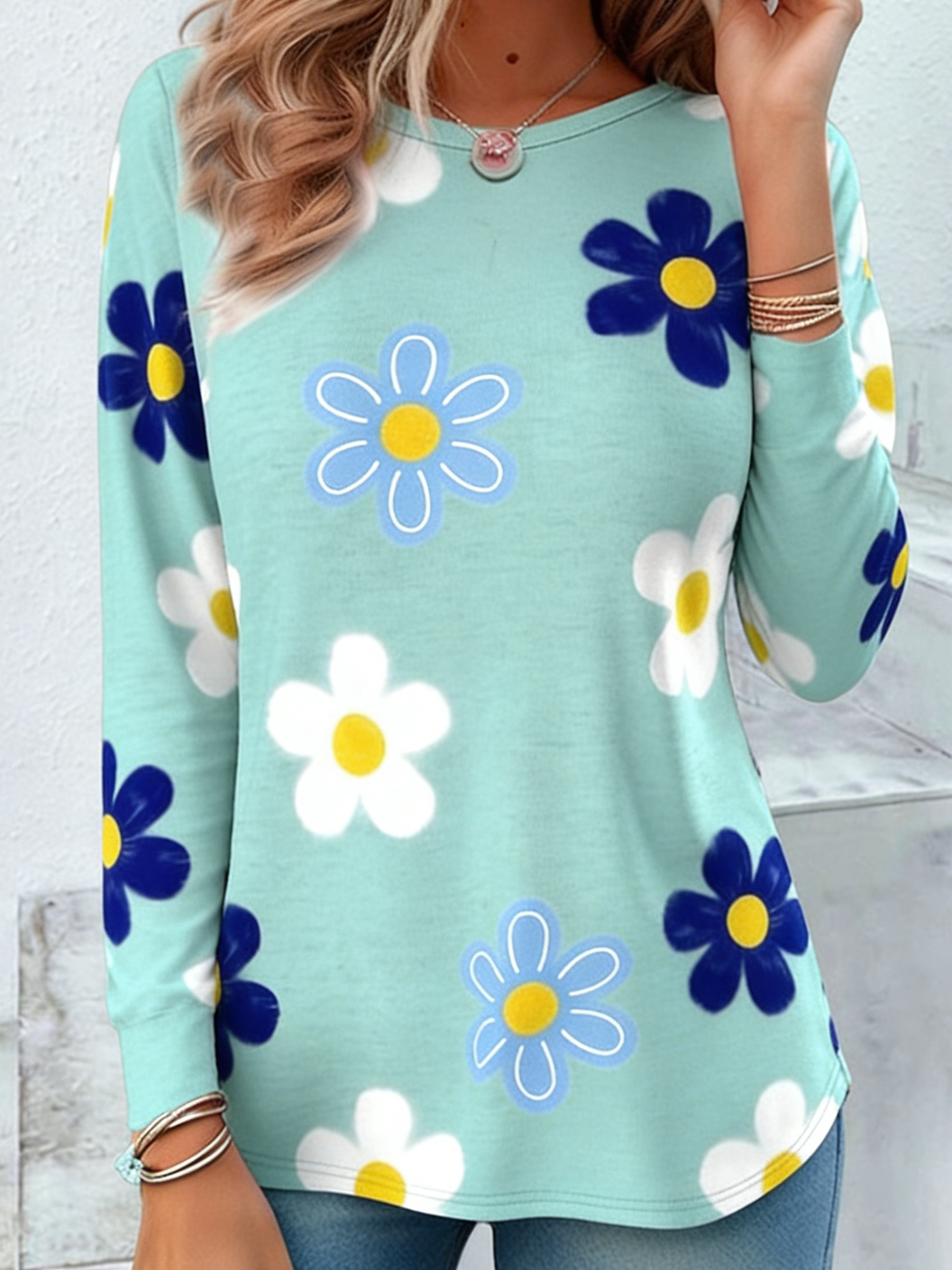 Casual Jersey Floral Crew Neck T-Shirt