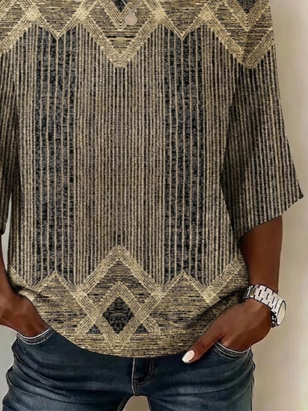 Women's Half Sleeve Blouse Summer Brown Abstract Printing Crew Neck Daily Going Out Vintage Top