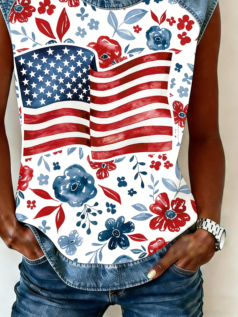 Crew Neck Floral Vintage Tank Top