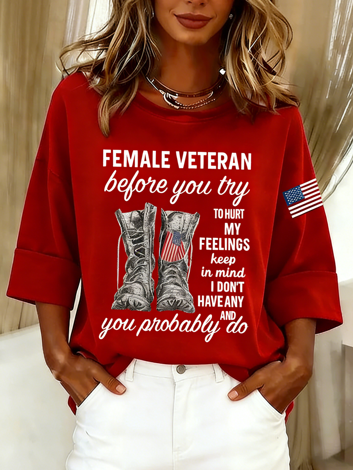 Women's Veteran Print Casual Sweatshirt