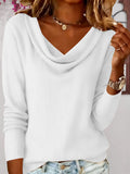 Plain Cowl Neck Vintage Linen Blend T-Shirt