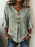 Women's Half Sleeve Blouse Summer Green Floral Printing V Neck Daily Going Out Vintage Top