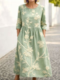 Women's As Picture 3D Printing Floral Printed Casual Crew Neck Cotton-Blend Casual Midi Dress