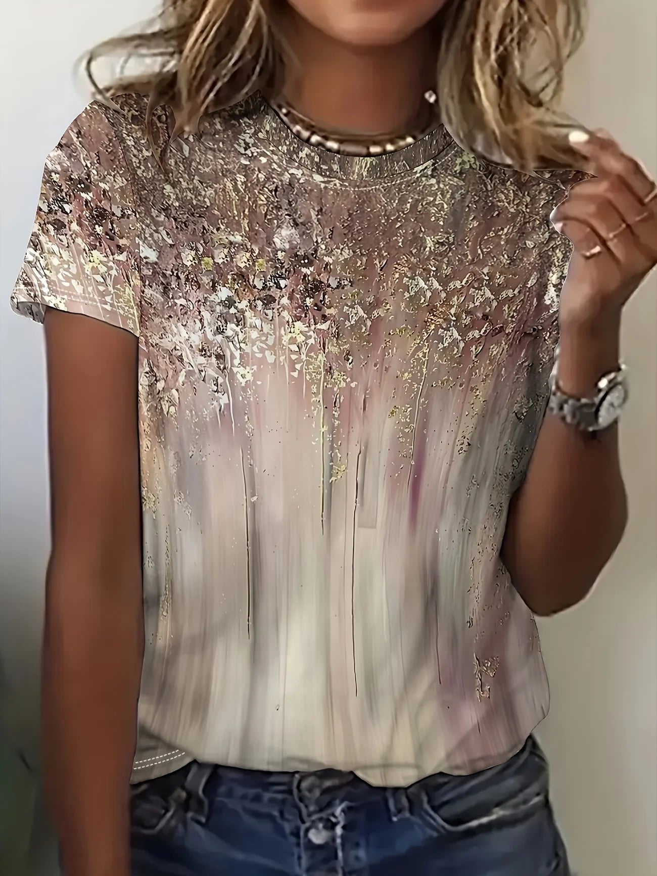 Women's Short Sleeve T-shirt Summer As Picture Abstract Printing Jersey Crew Neck Daily Going Out Casual Top