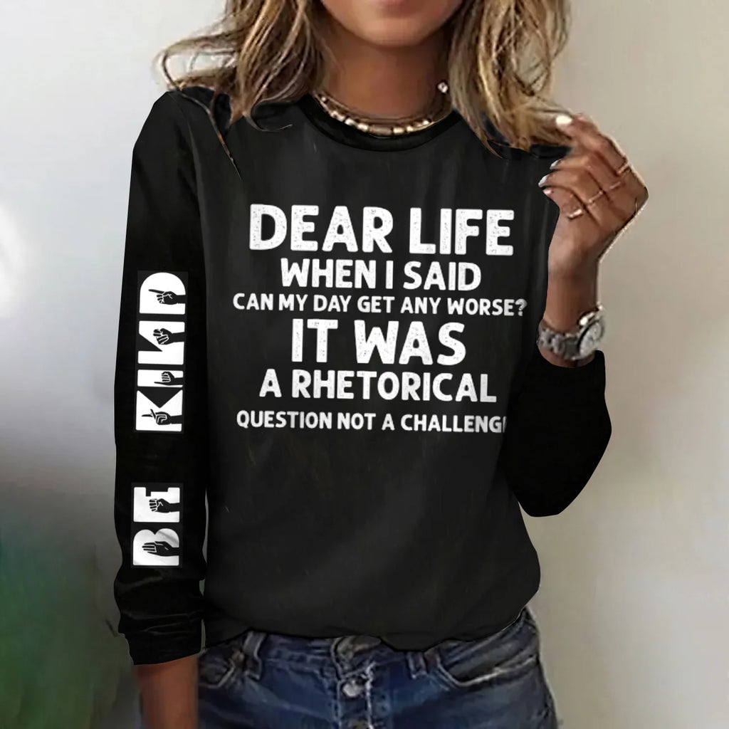 Text Letters Casual Crew Neck T-Shirt