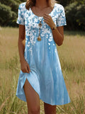 3D Pringing Cashew Flowers Short Sleeve Crew Neck Paisley Summer Going Out Dress