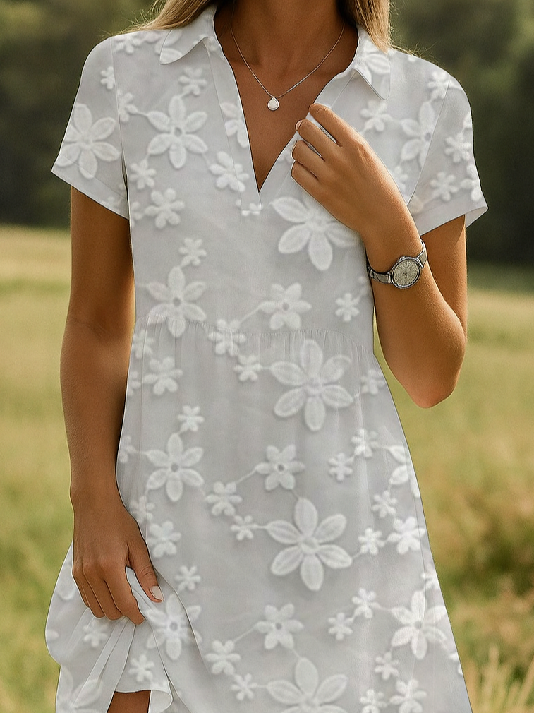 Women's Floral Print Lapel Short Sleeve Dress