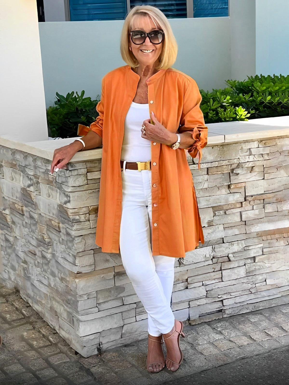 Women's Shirt Jacket Single-Breasted Temperament Commuting Solid Color Long-Sleeved Cotton Cardigan