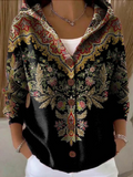 Women's Floral Print Hooded Button Cardigan