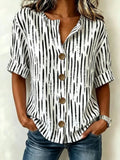 V Neck Regular Fit Geometric Vintage Blouse