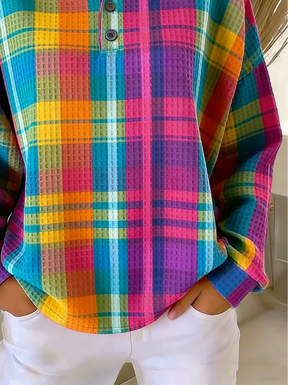 Loose Casual Plaid Others Sweatshirt