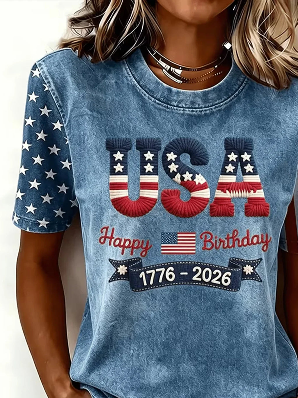 Women's Short Sleeve T-shirt Summer Blue Independence Day (Flag) Printing Jersey Crew Neck Daily Going Out Casual Top