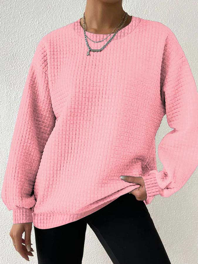 Women's Waffle Casual Long Sleeve Crew Neck Sweatshirt