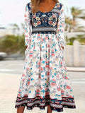 Floral Vintage Loose Crew Neck Dress With No