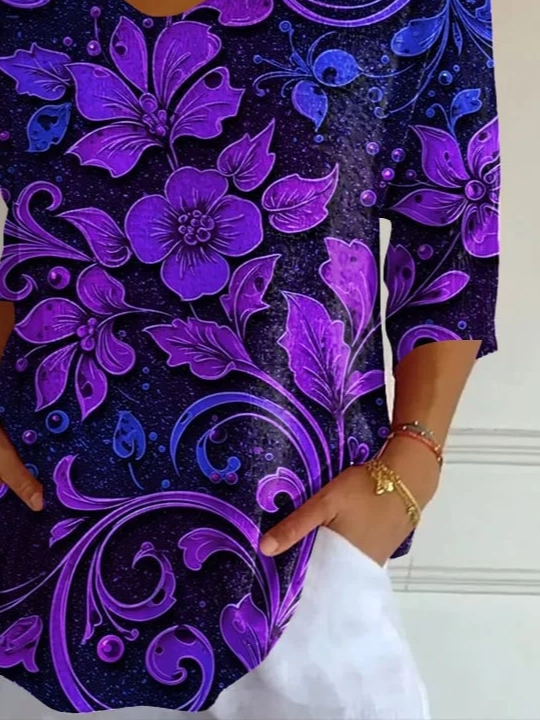 Women's Floral Print V-Neck T-Shirt
