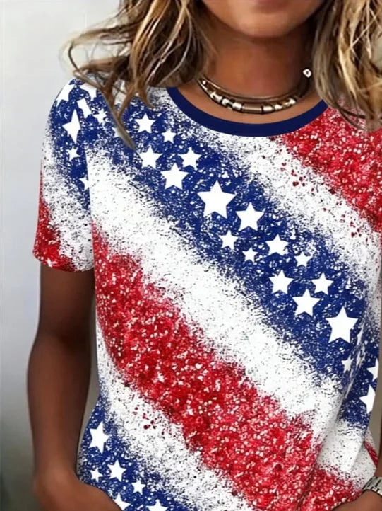 Women's Short Sleeve T-shirt Summer As Picture Independence Day (Flag) Printing Jersey Crew Neck Daily Going Out Casual Top