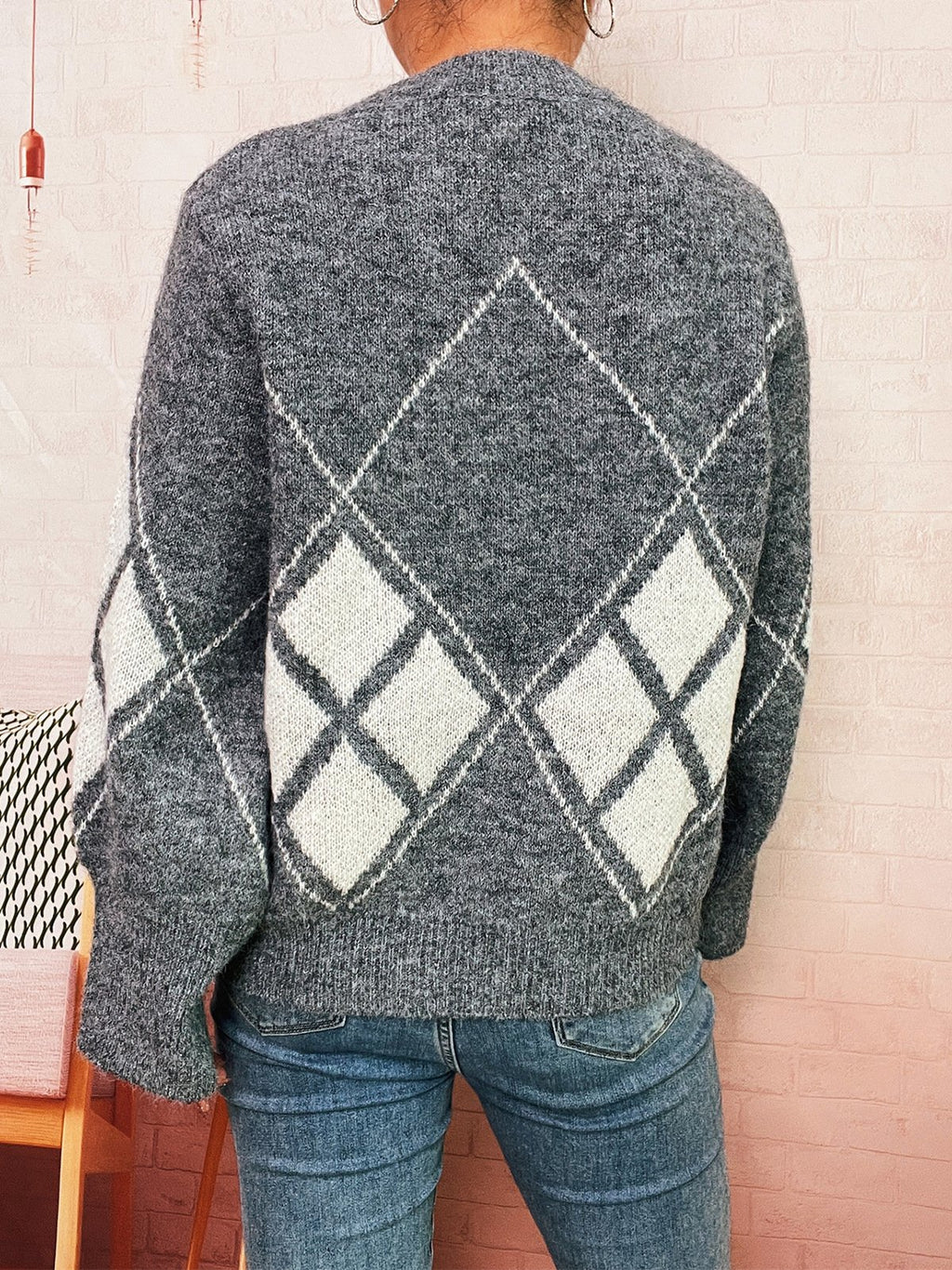 Crew Neck Geometric Knitted Casual Sweater