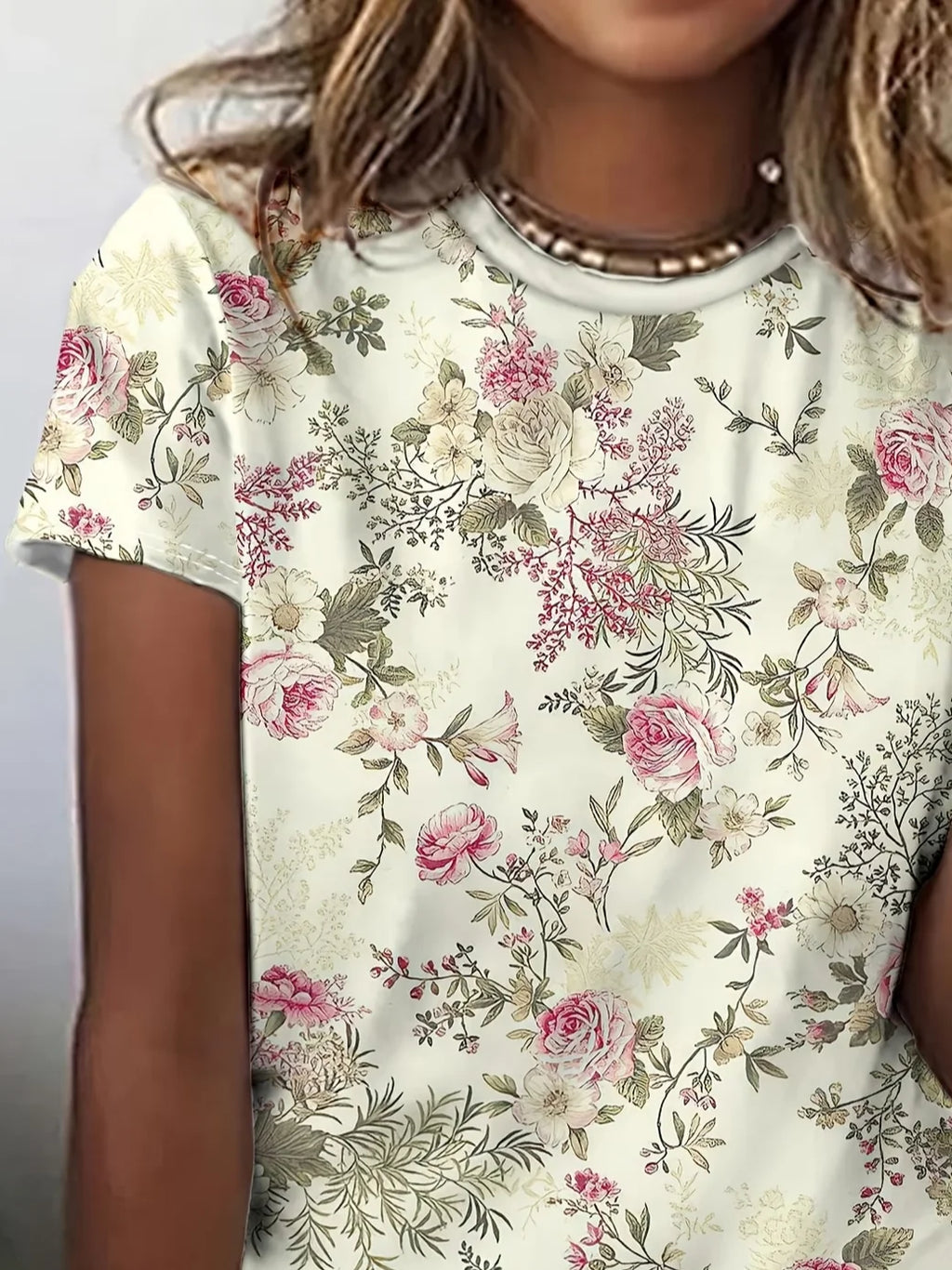 Women's Short Sleeve T-shirt Summer As Picture Floral Printing Jersey Crew Neck Daily Going Out Casual Top