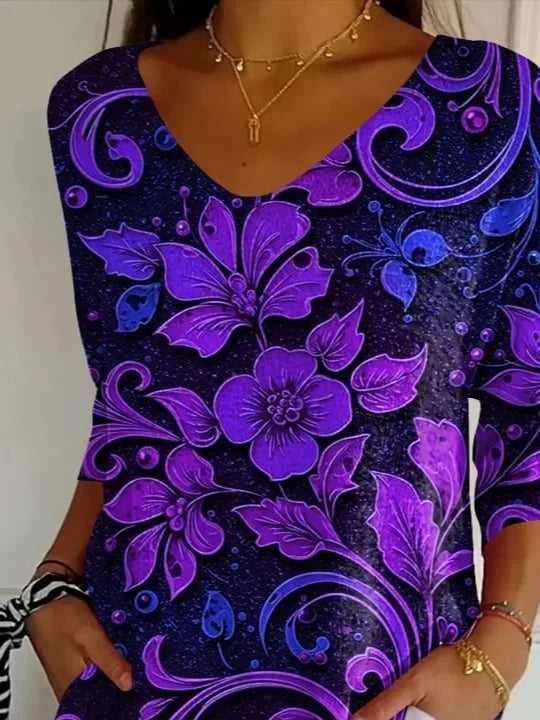 Women's Floral Print V-Neck T-Shirt