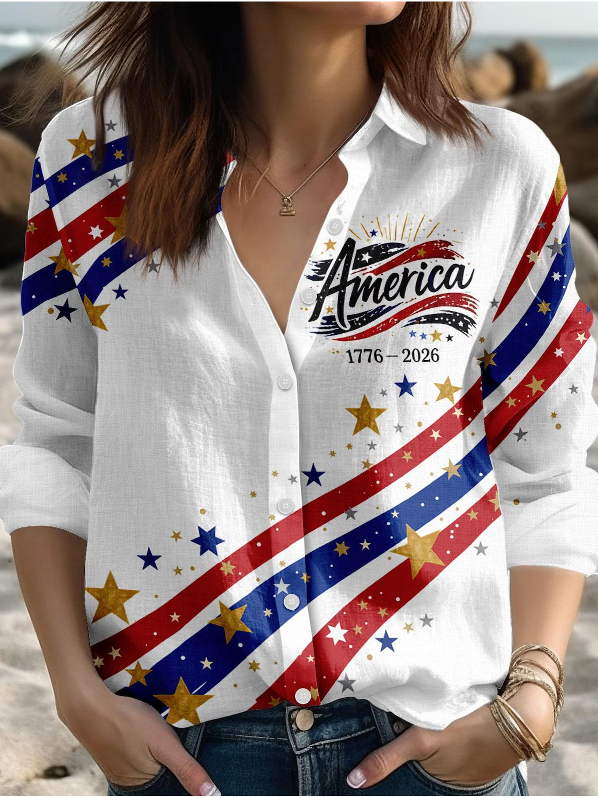 Usa Semiquincentennial Since 1776 Independence Day Blouse