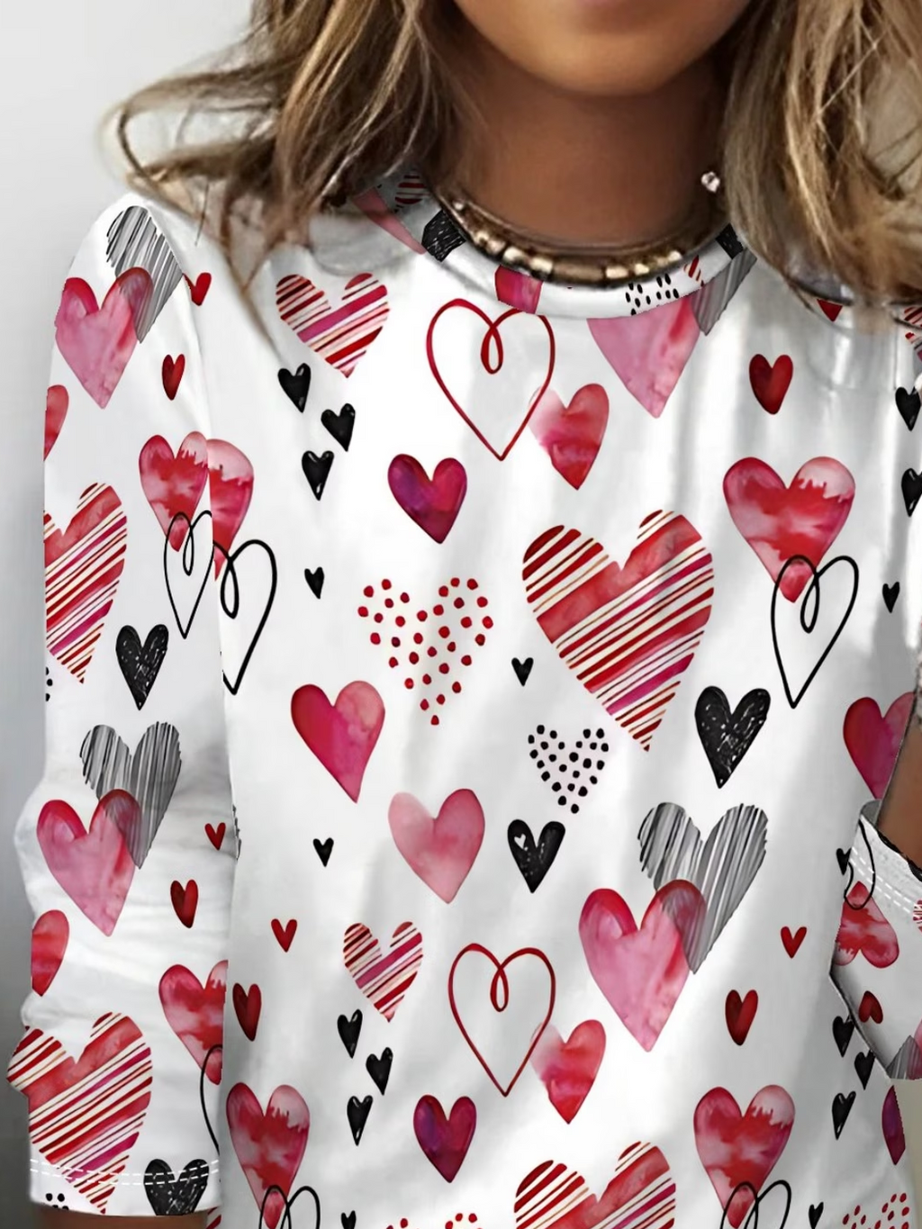 Women's Long Sleeve T-shirt Spring/Fall White Heart/Cordate Printing Jersey Crew Neck Daily Going Out Casual Top