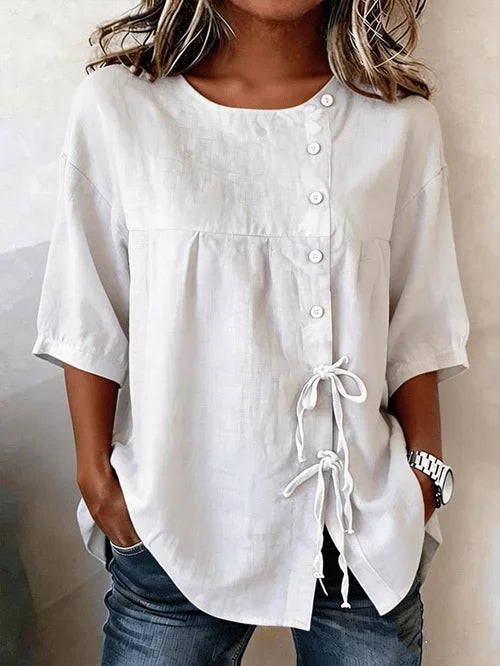 Women's Half Sleeve Shirt Summer White Plain Crew Neck Daily Going Out Vintage Top