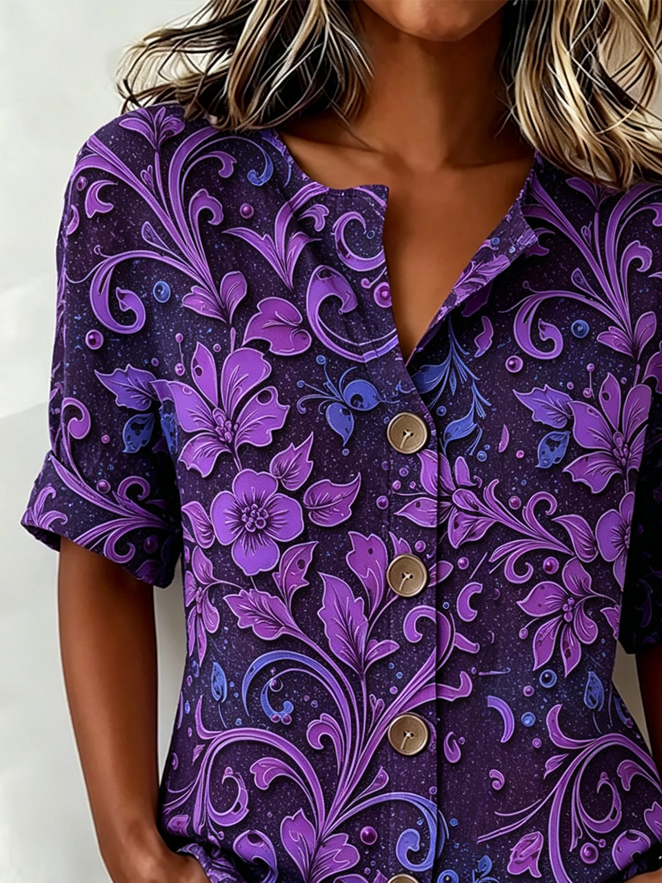 V Neck Casual Floral Loose Shirt