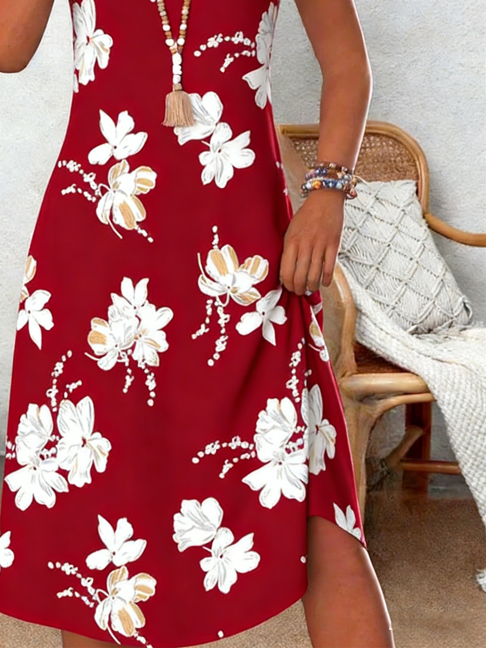 Loose Casual Cotton Crew Neck Dress With No