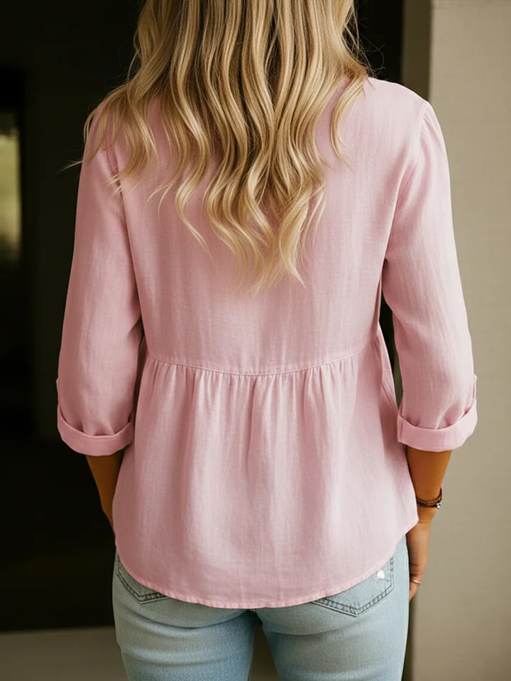 Women's Long Sleeve Blouse Spring/Fall Pink Plain Printing V Neck Daily Going Out Casual Top