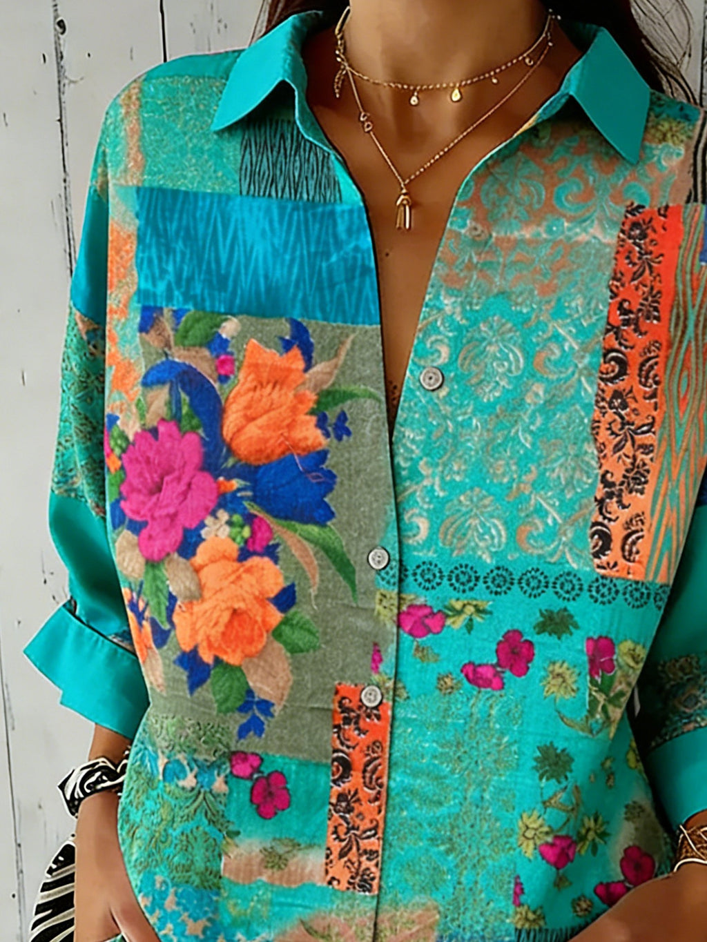 Women's 3D Floral Printing Casual Shirt