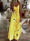 Women's Sleeveless Summer Yellow Floral Printing V Neck Daily Going Out Casual Maxi X-Line Slip Dress Dress