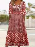 Women's Short Sleeve Summer Red Abstract Graphic Printing Crew Neck Daily Going Out Casual Maxi H-Line Shift Dress Dress