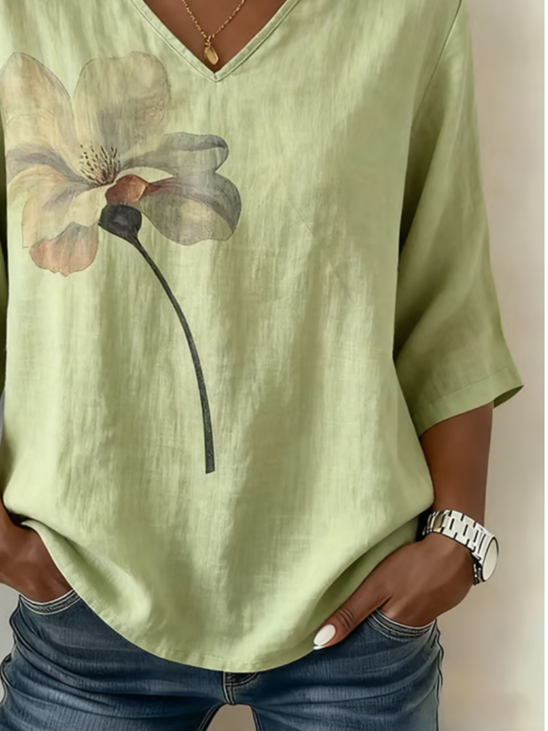 Women's Casual V-Neck Printed Top