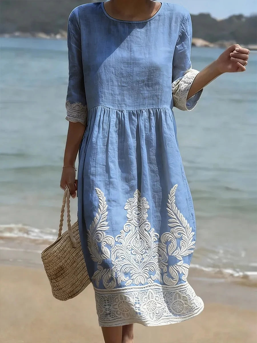 Loose Others Vintage Linen Blend Dress With No