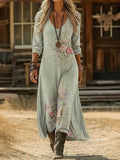 V Neck Vintage Loose Dress With No