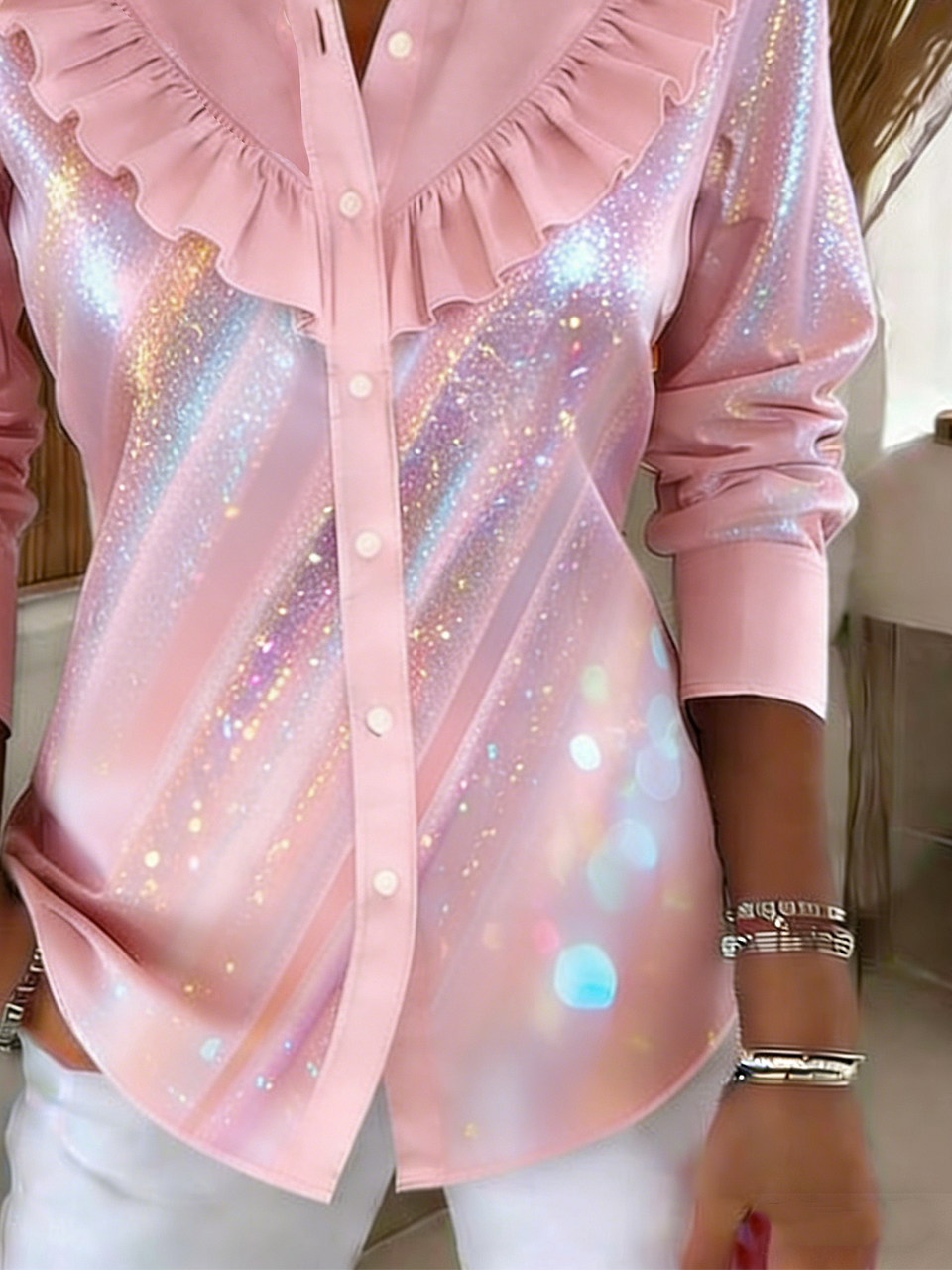 Shawl Collar Loose Chic Chevron Shirt