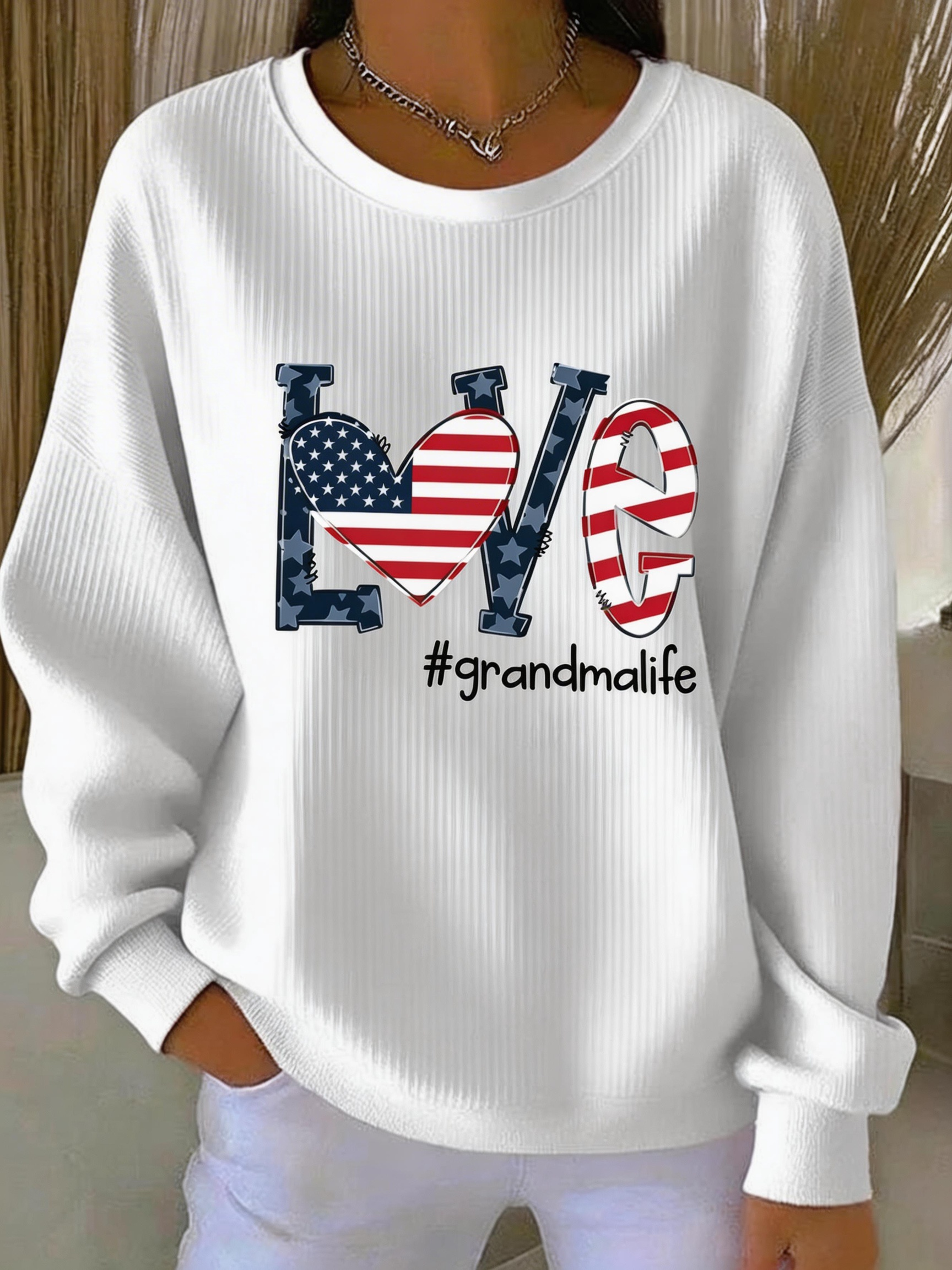 Letter Pattern Crew Neck Loose Casual Sweatshirt