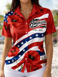 Women's 250th Anniversary Of The Founding Of the United States Vintage Short Sleeve Shawl Collar 3D Printing Daily Going Out Casual Shirt