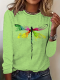 Regular Tops Daily Print Spring and Autumn Long Sleeve Round Neck T-Shirt